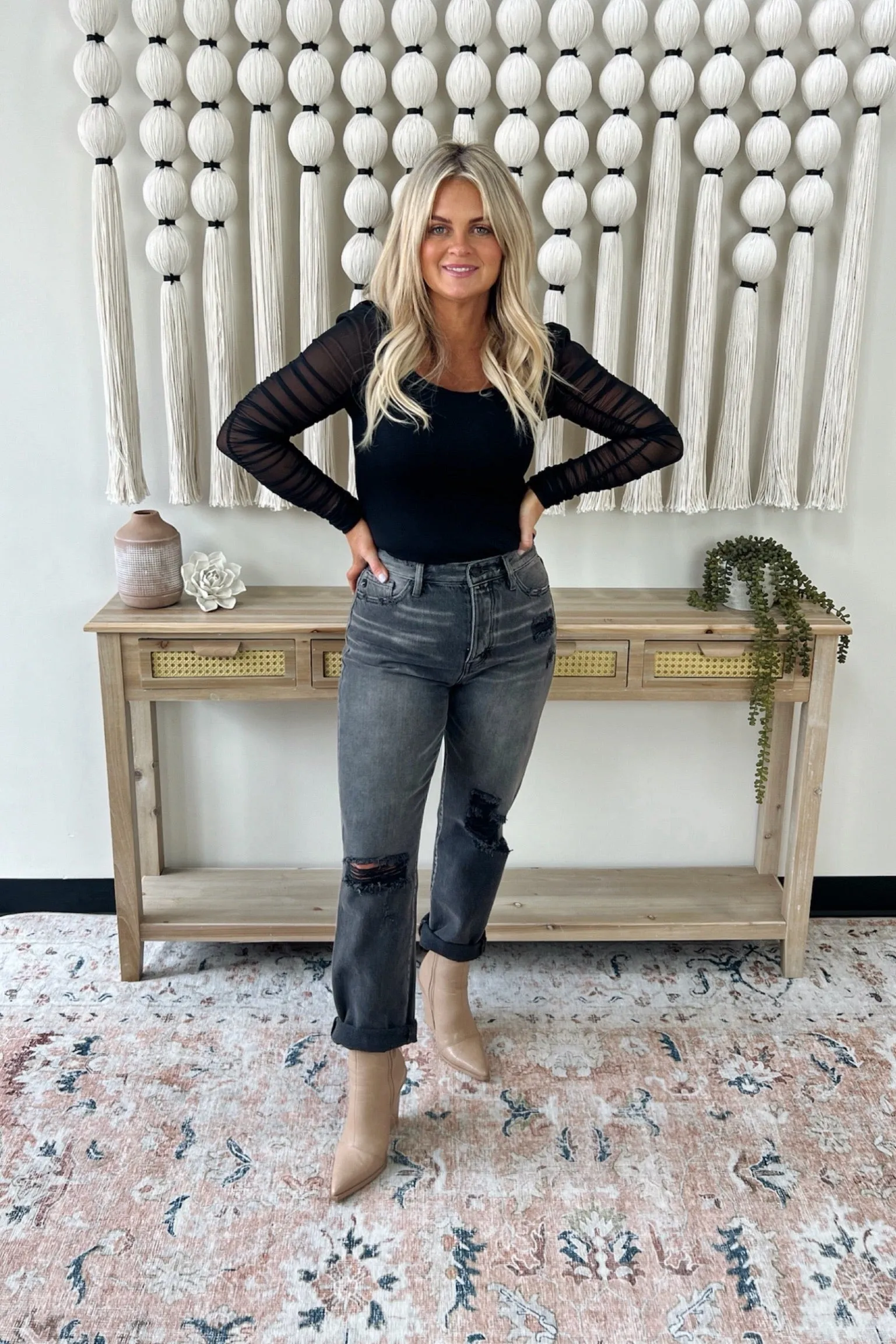 Bentlee Ruched Mesh Long Sleeve