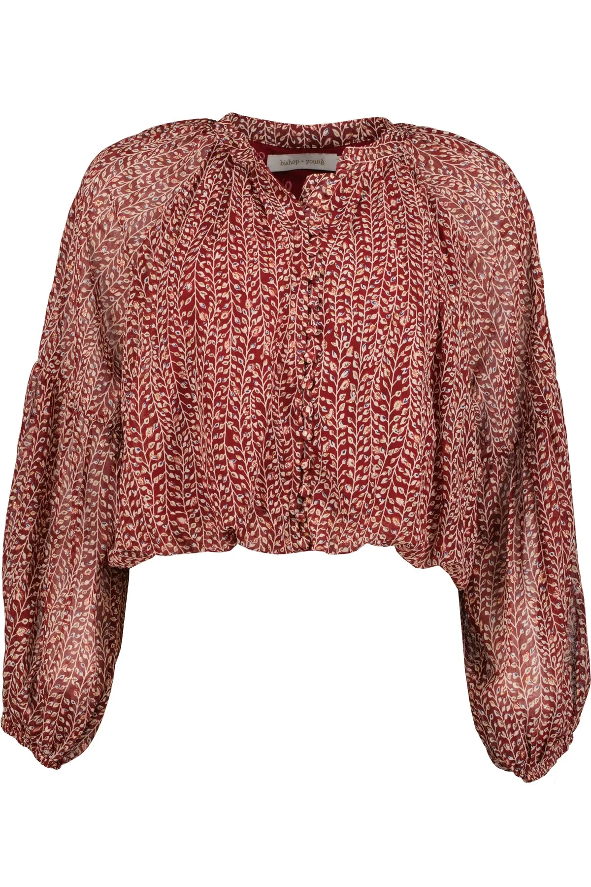 Bishop And Young Playing Favorites Maude Bubble Hem Top In Lotus Lurex Print