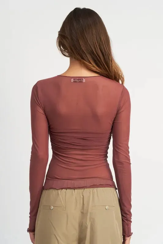 Crew Neck Sheer Bust Top