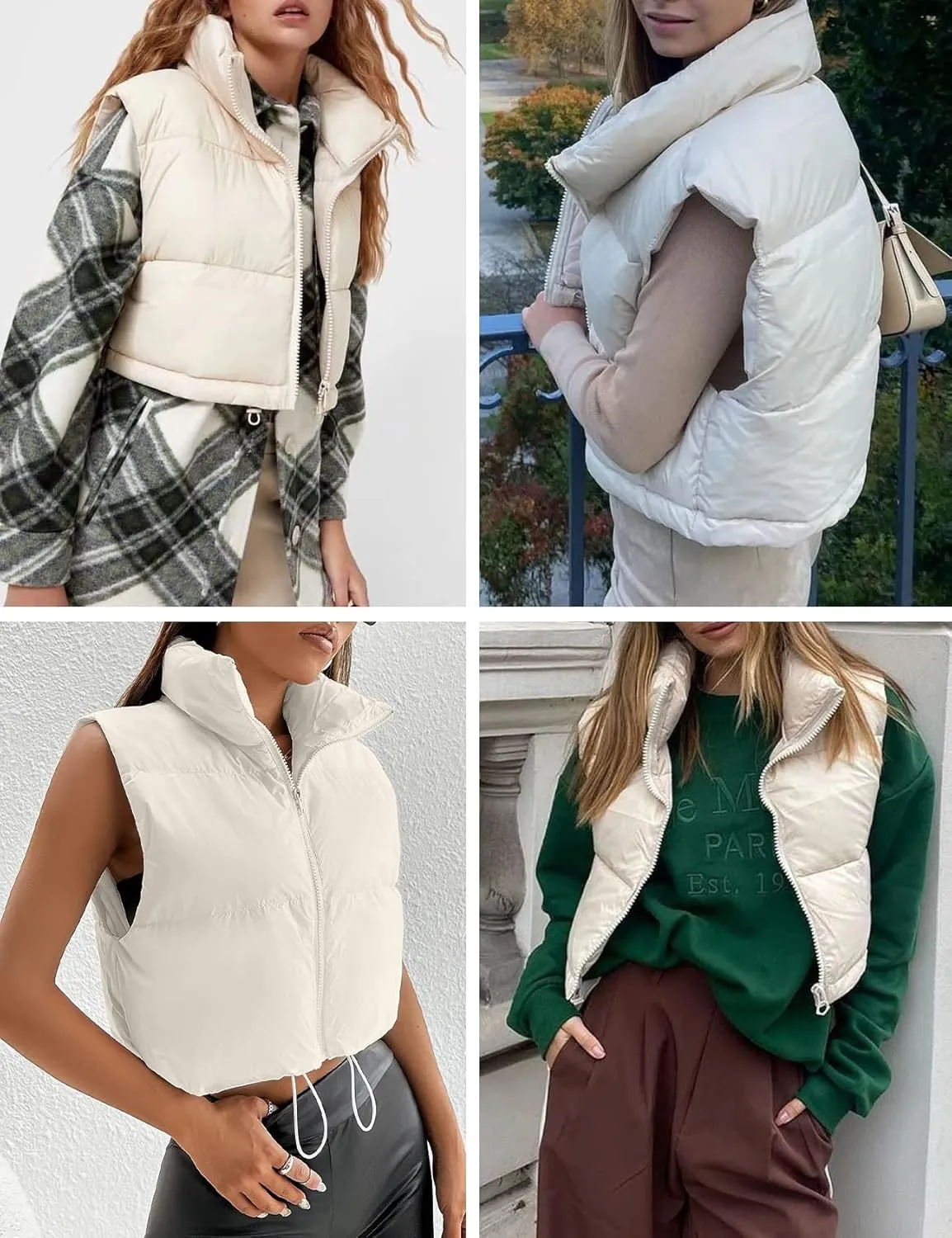 Flygo Women's Cropped Puffer Vest Zip Up Stand Collar Sleeveless Padded Bubble Vest