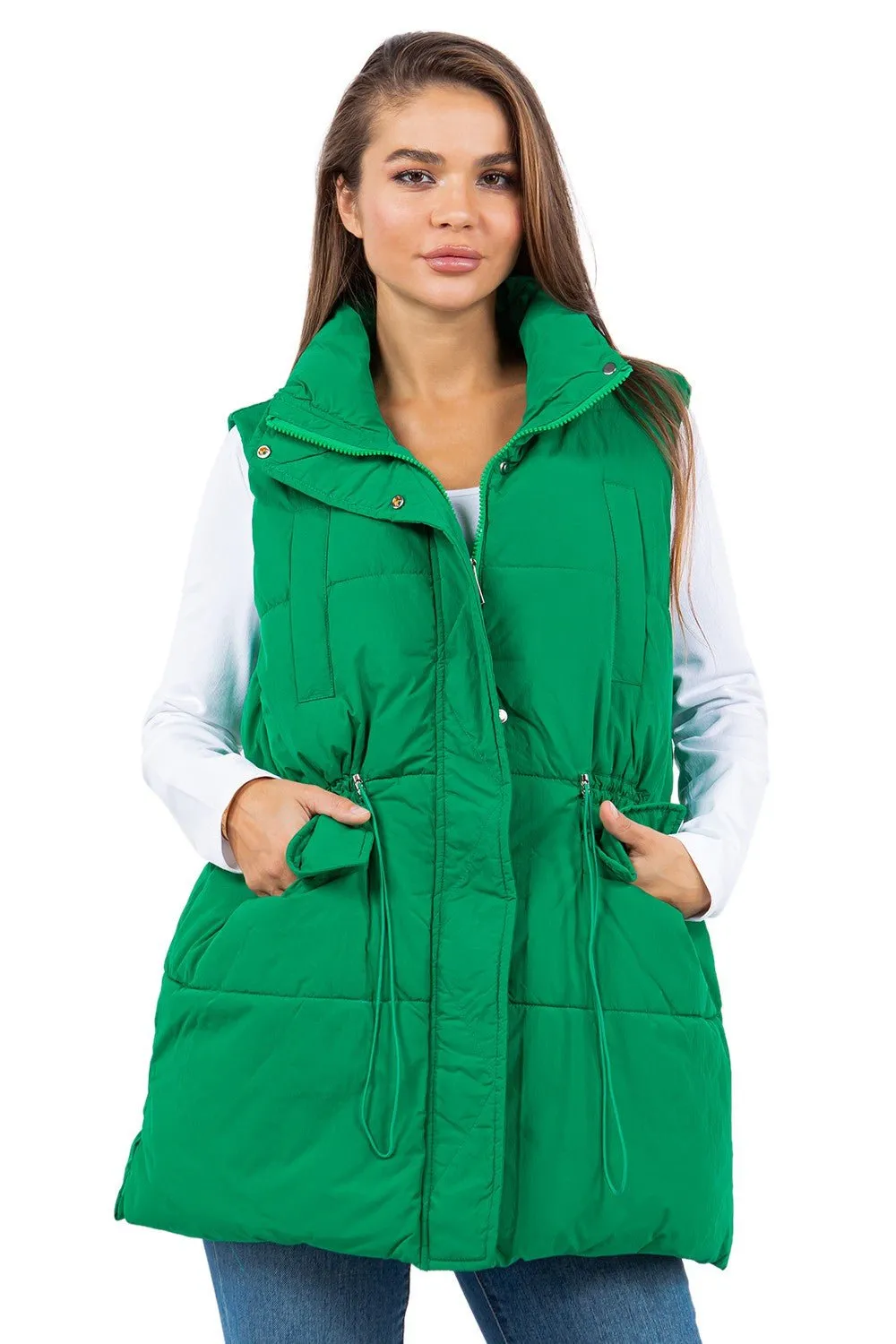 Green Long Line Puffer Vest