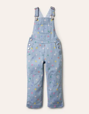 Heart Patch Dungaree-Chambray Multi Spot