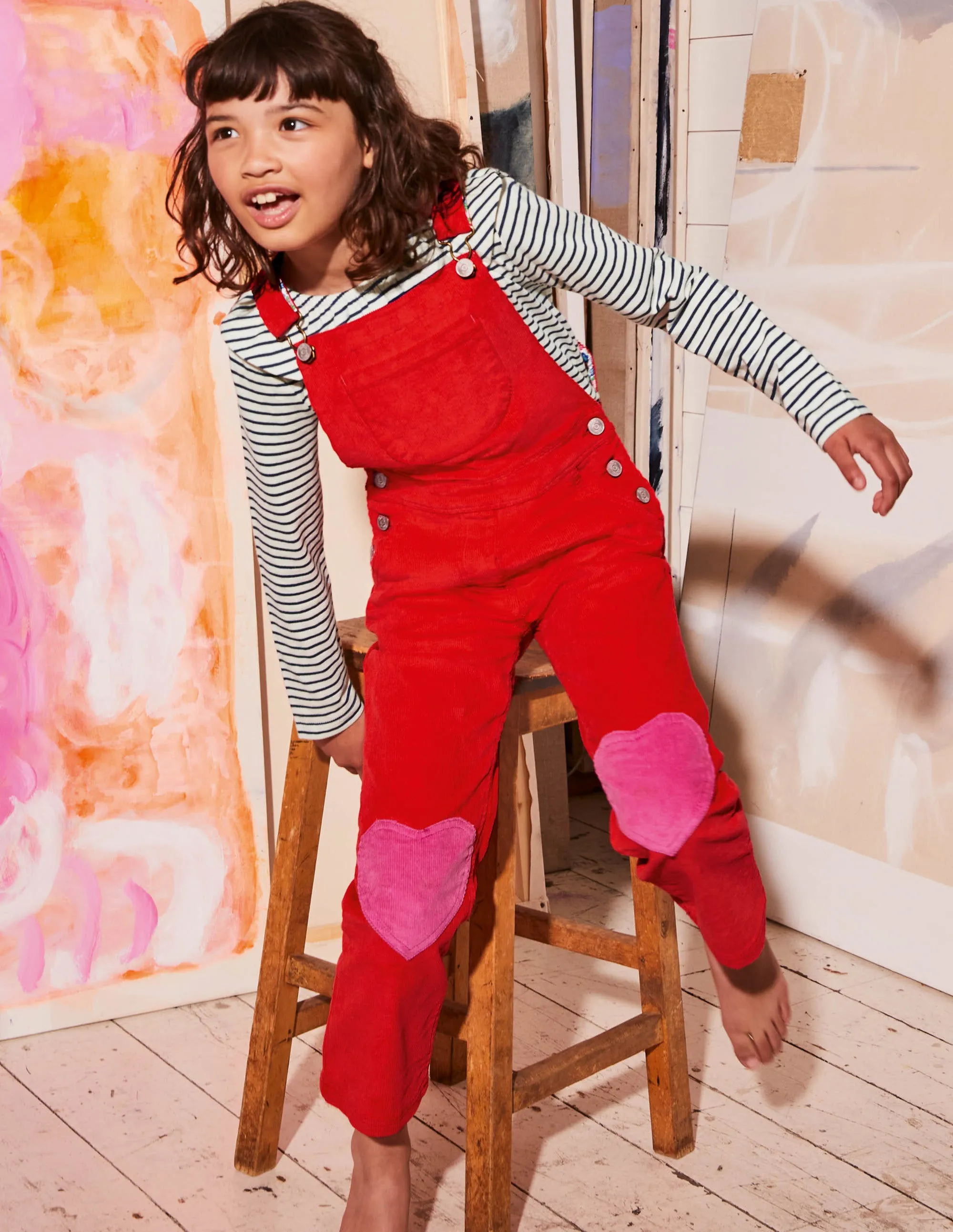 Heart Patch Dungaree-Rosehip Red Cord