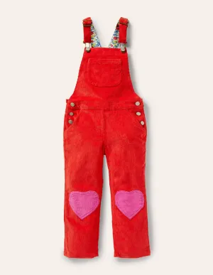 Heart Patch Dungaree-Rosehip Red Cord