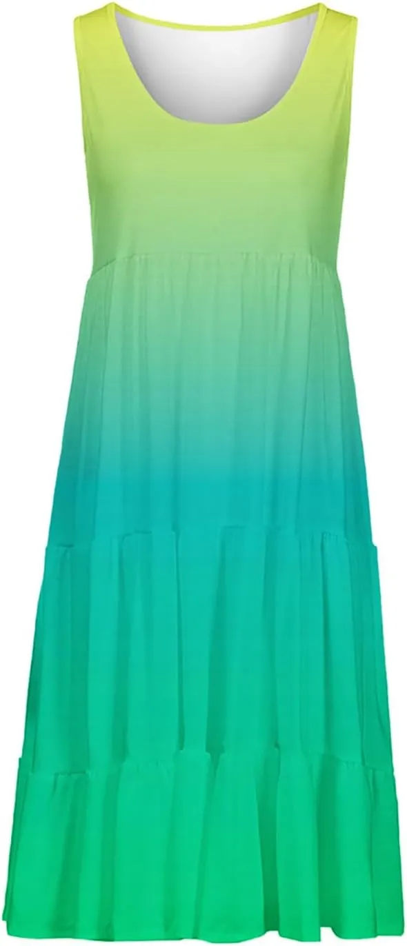 hlysgo Sundresses for Women 2025 Trendy Tie-Dye Print Beach Coverup Peplum Dress Summer Casual Sleeveless Boho Mini Dresses