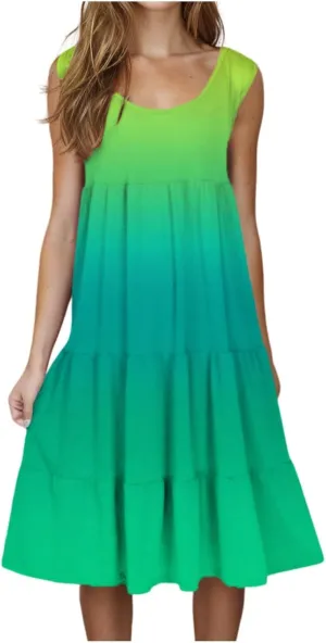 hlysgo Sundresses for Women 2025 Trendy Tie-Dye Print Beach Coverup Peplum Dress Summer Casual Sleeveless Boho Mini Dresses