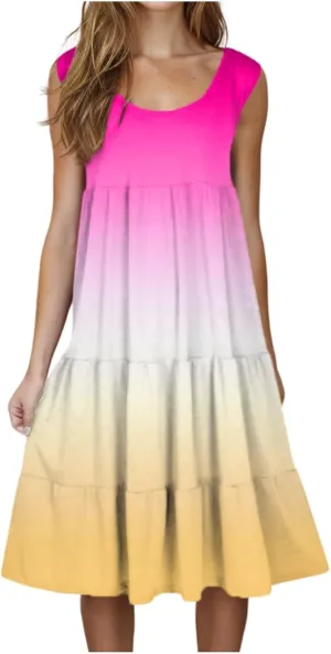 hlysgo Sundresses for Women 2025 Trendy Tie-Dye Print Beach Coverup Peplum Dress Summer Casual Sleeveless Boho Mini Dresses