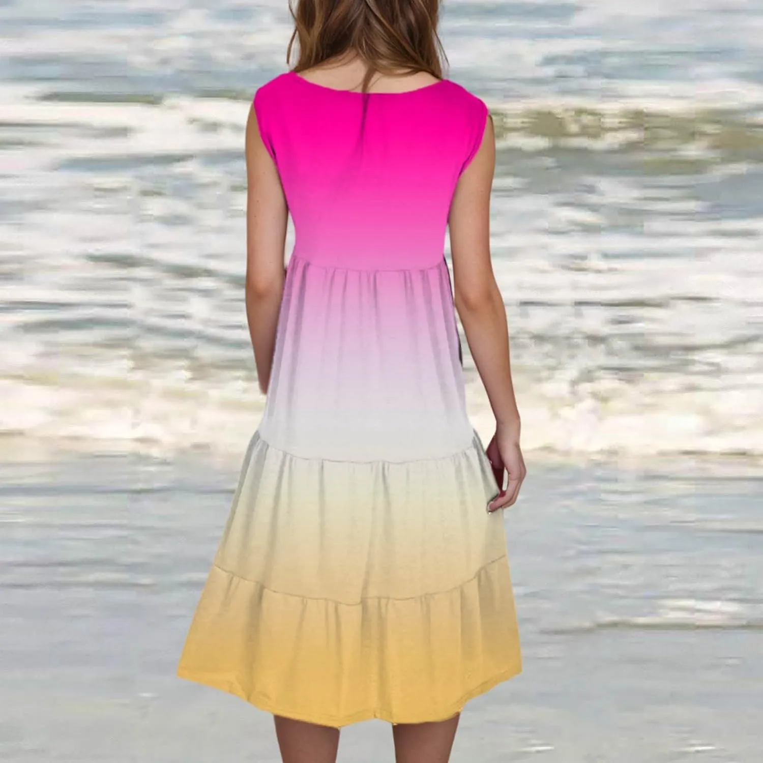 hlysgo Sundresses for Women 2025 Trendy Tie-Dye Print Beach Coverup Peplum Dress Summer Casual Sleeveless Boho Mini Dresses