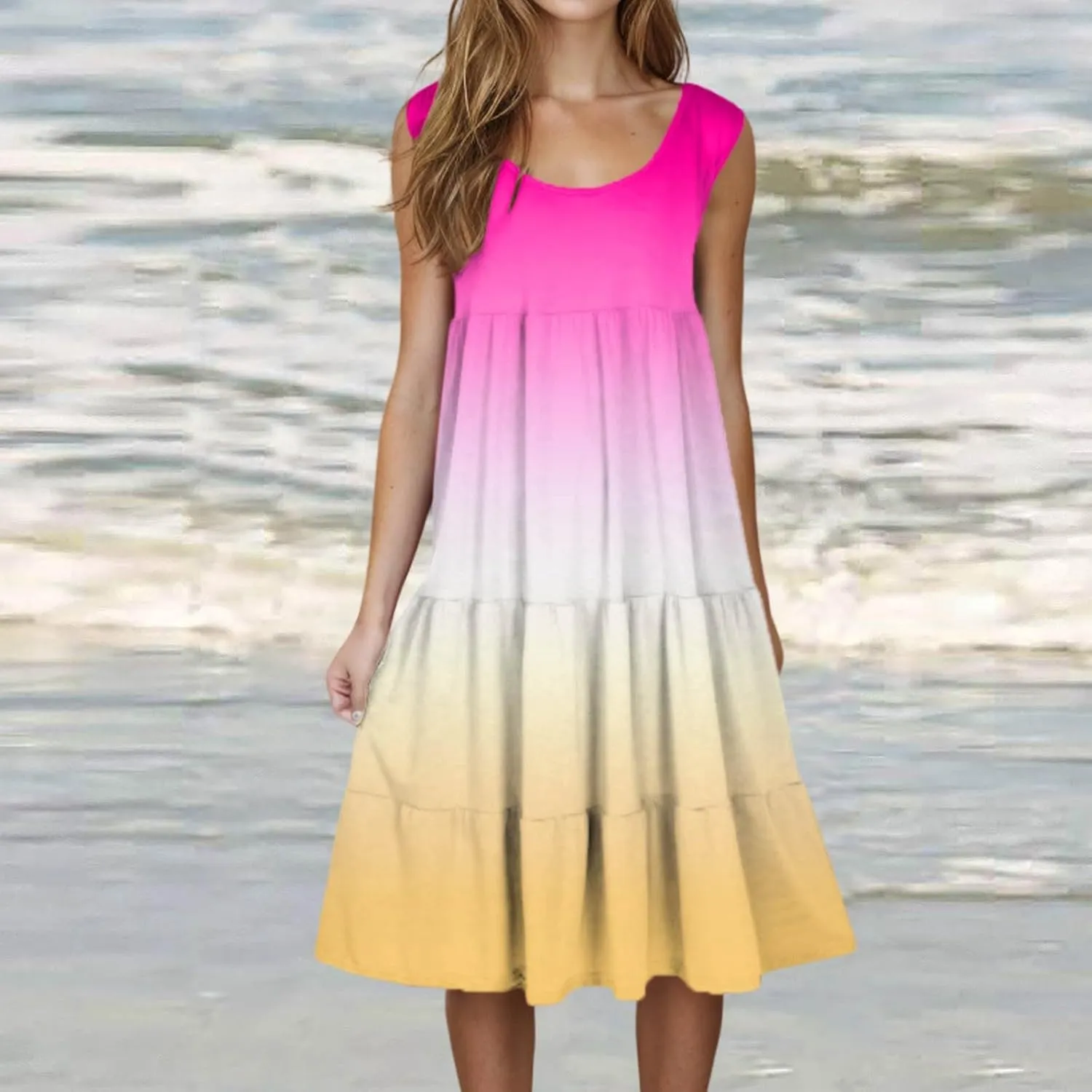 hlysgo Sundresses for Women 2025 Trendy Tie-Dye Print Beach Coverup Peplum Dress Summer Casual Sleeveless Boho Mini Dresses