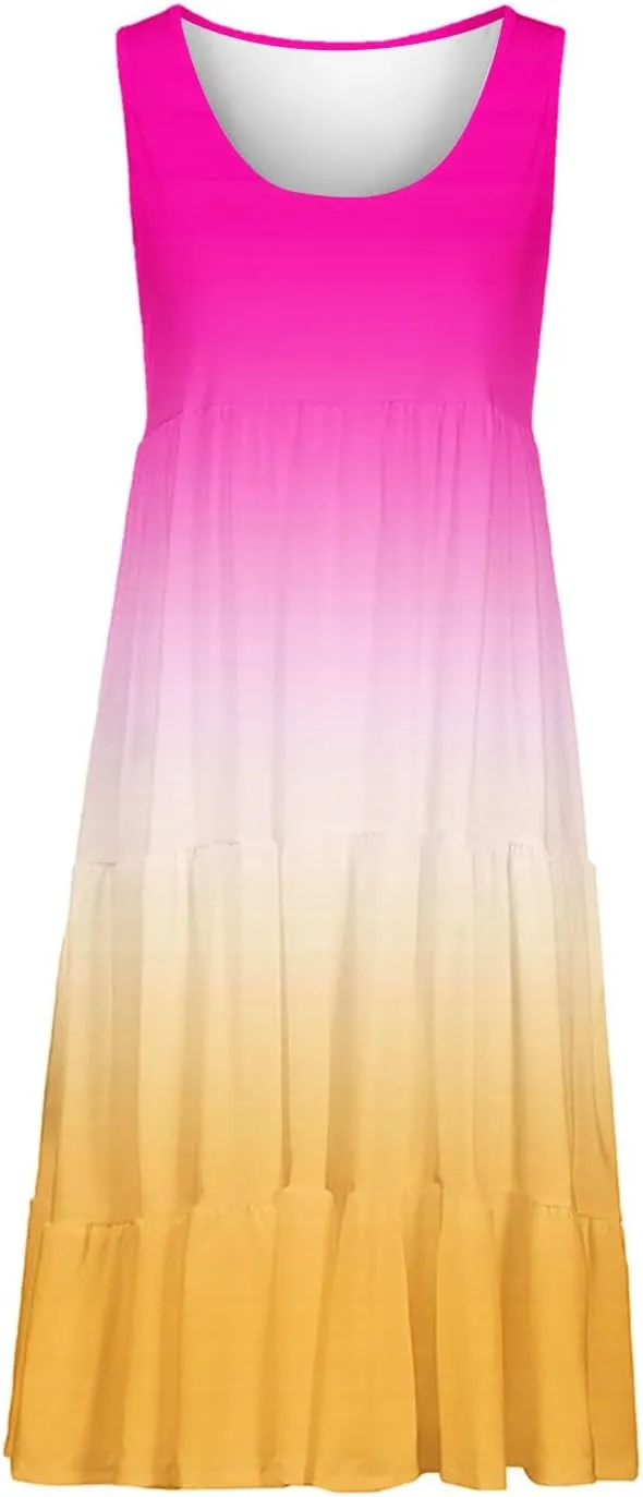 hlysgo Sundresses for Women 2025 Trendy Tie-Dye Print Beach Coverup Peplum Dress Summer Casual Sleeveless Boho Mini Dresses
