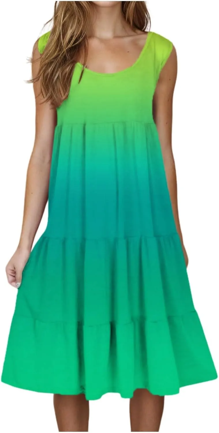hlysgo Sundresses for Women 2025 Trendy Tie-Dye Print Beach Coverup Peplum Dress Summer Casual Sleeveless Boho Mini Dresses