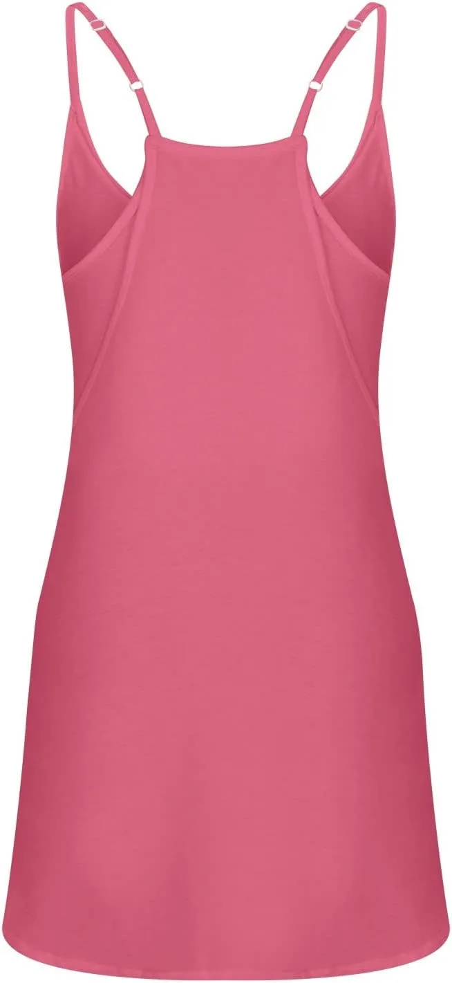 hlysgo Womens Summer Sleeveless Mini Dress Casual V Neck Spaghetti Strap Beach Sundress Athletic Short Dress with Pockets