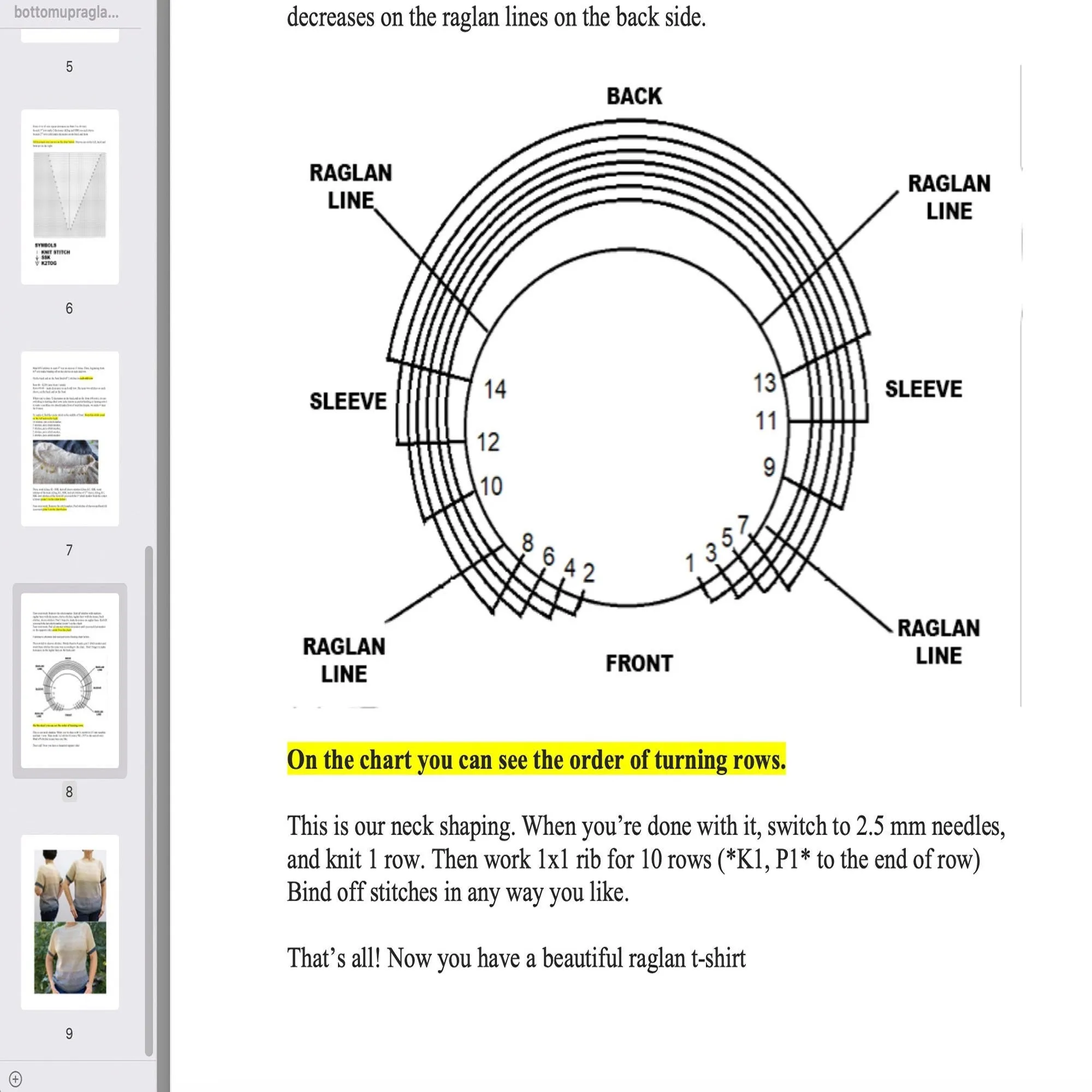 Knitting Top pattern, US standard terms, Skill level beginner