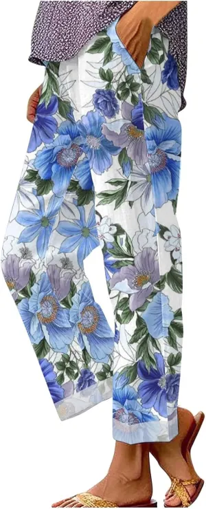 Ladies Wide Legged Linen Pants Spring Womens Linen Work Pants Womens Pants Summer Romper