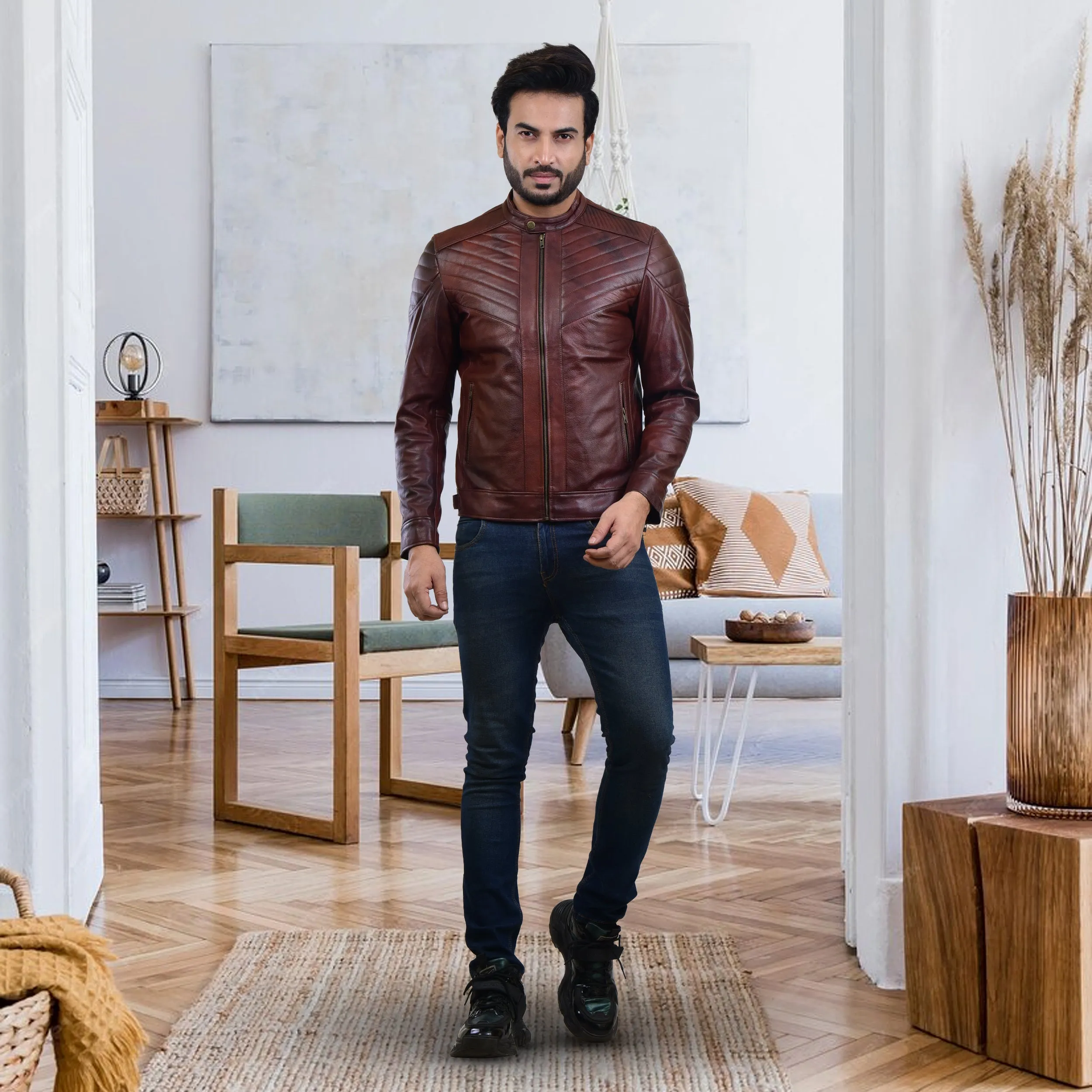 MENS LEATHER JACKET 410146(2 TONE)