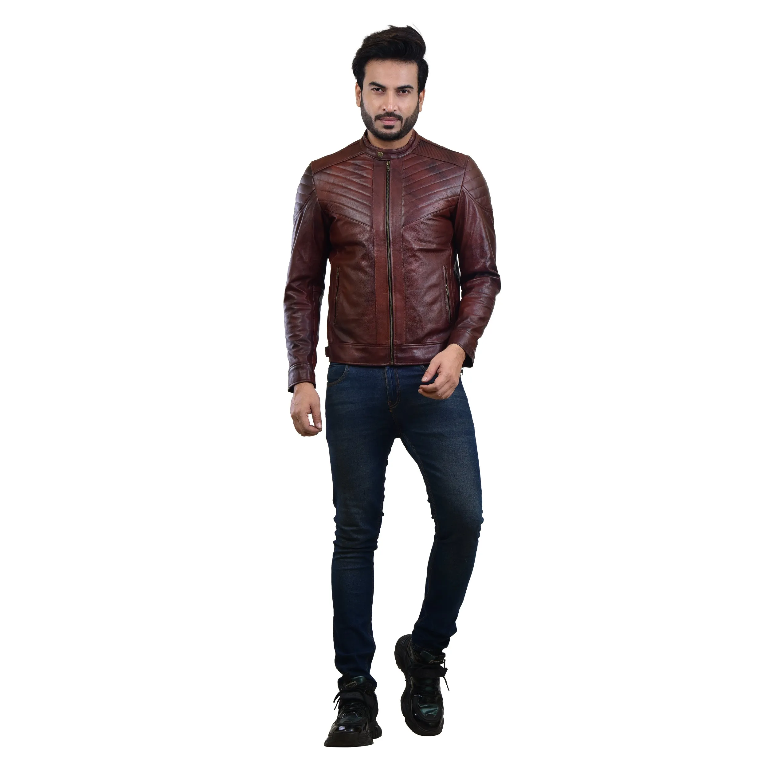 MENS LEATHER JACKET 410146(2 TONE)