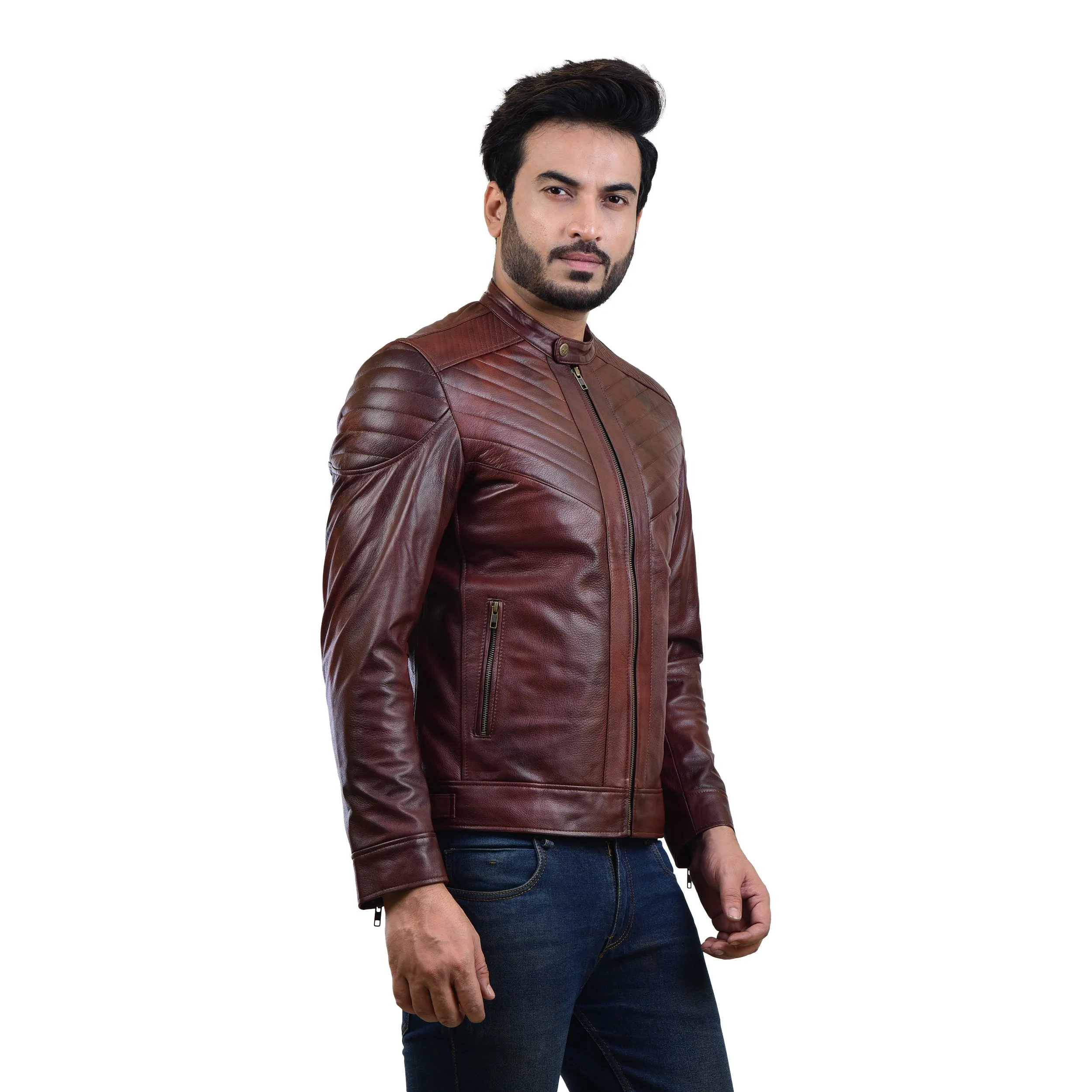 MENS LEATHER JACKET 410146(2 TONE)