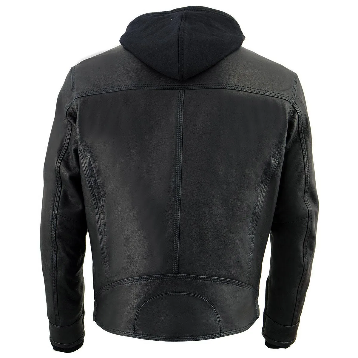 Milwaukee Leather MLM1552 Men's Black Leather Utility Pocket Vented Scooter Style Motorcycle Jacket w/ Hoodie