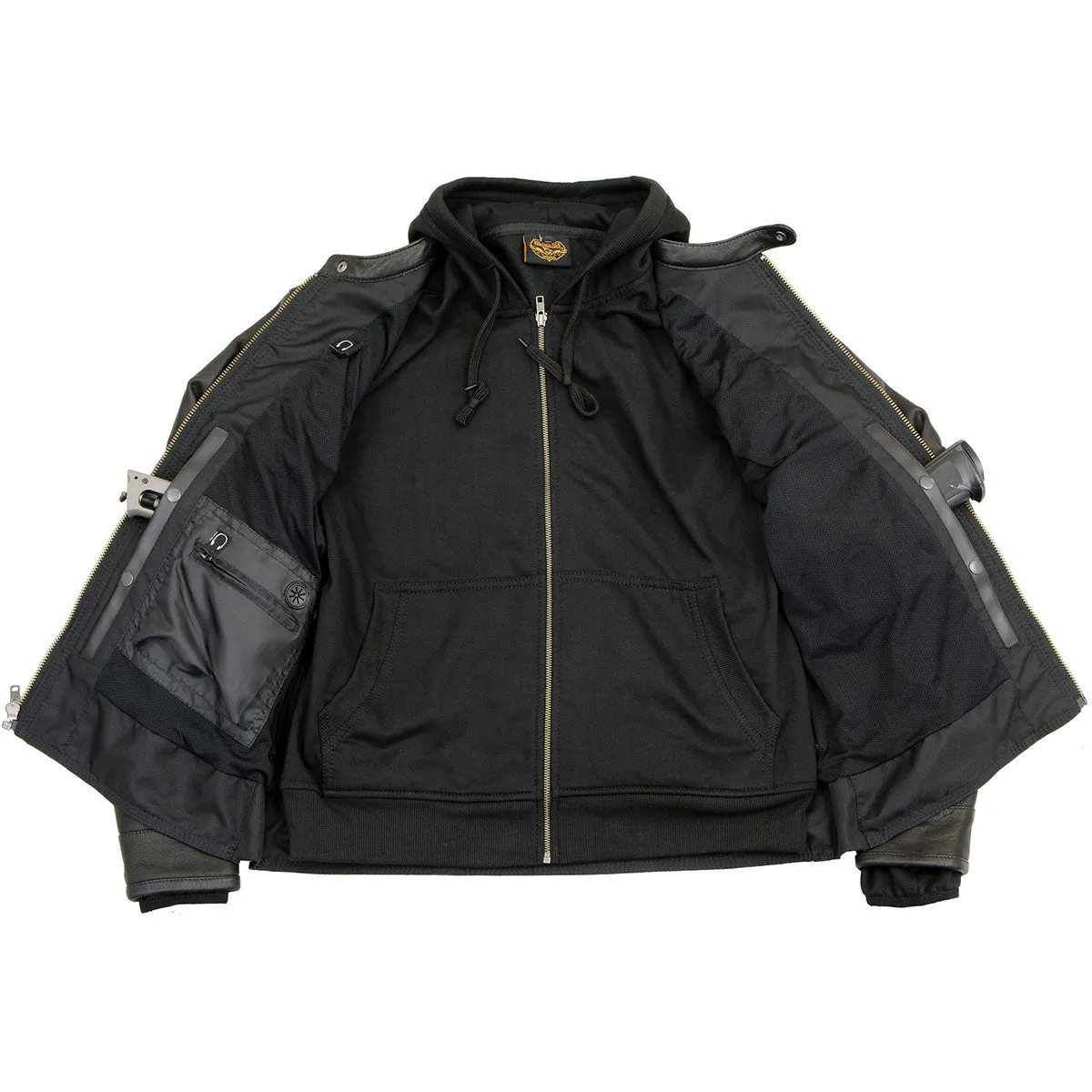Milwaukee Leather MLM1552 Men's Black Leather Utility Pocket Vented Scooter Style Motorcycle Jacket w/ Hoodie