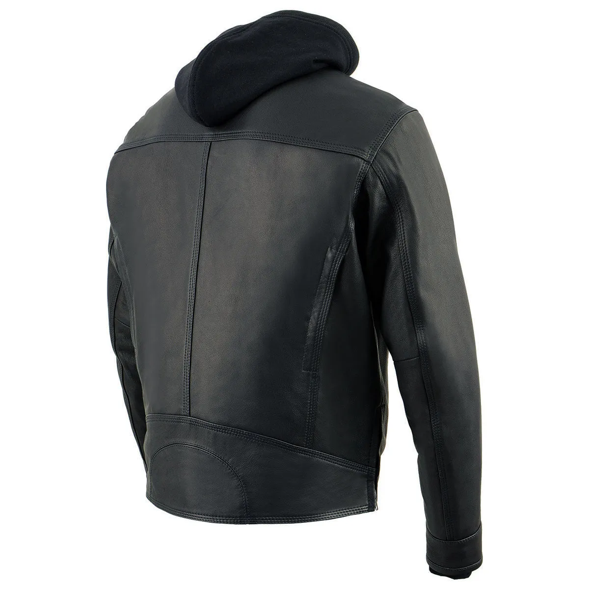 Milwaukee Leather MLM1552 Men's Black Leather Utility Pocket Vented Scooter Style Motorcycle Jacket w/ Hoodie