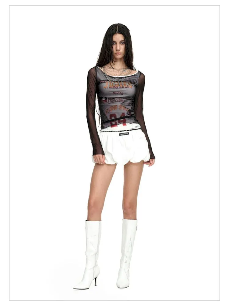 Skinny Two Layers Mesh Long Sleeve Bottom【s0000009958】