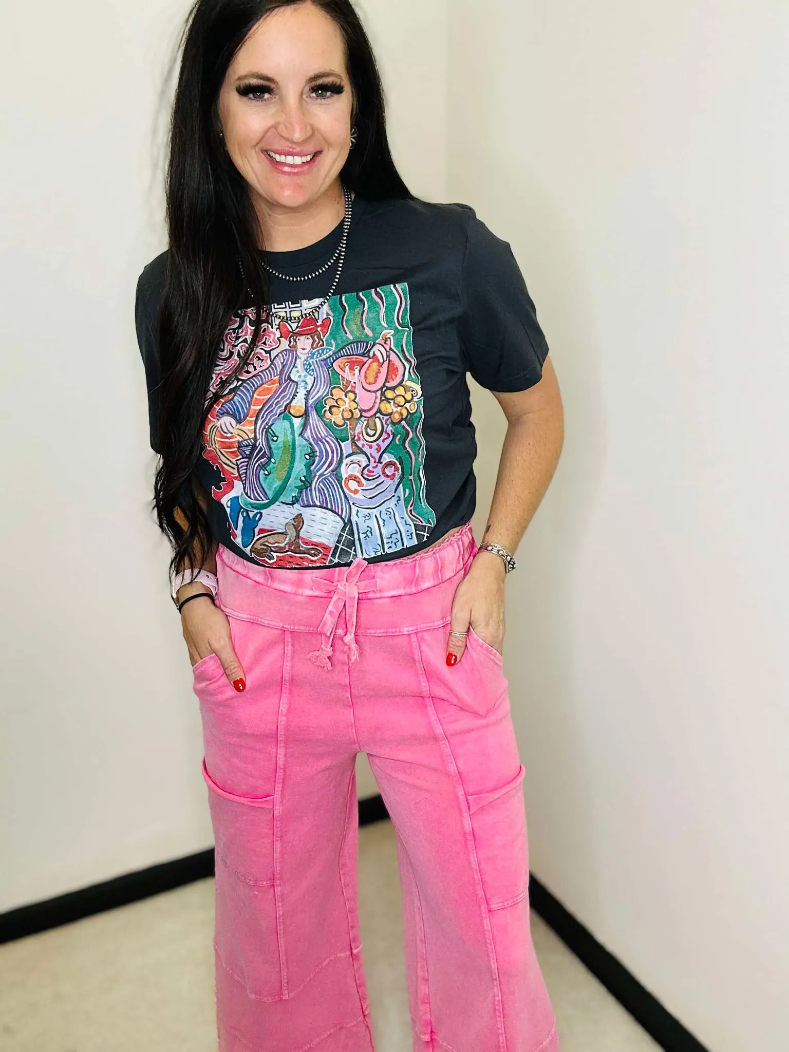 Theo Pink Wide Leg Terry Knit Pants