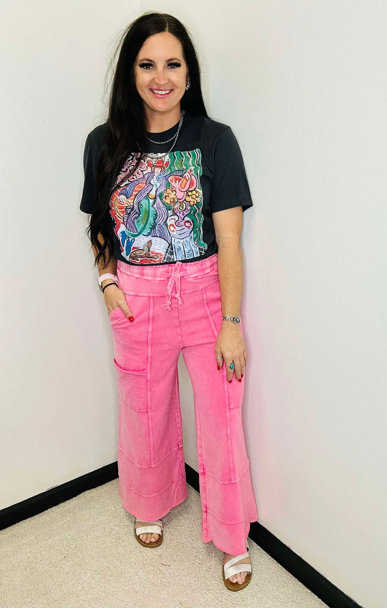 Theo Pink Wide Leg Terry Knit Pants