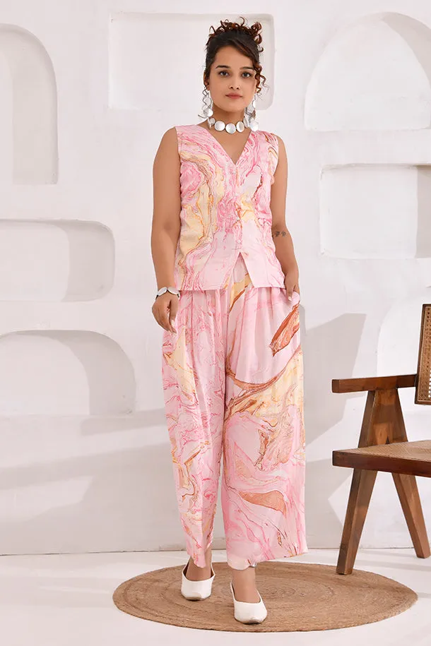 Vivid Vibes Pink Marble Print Co-Ord Set