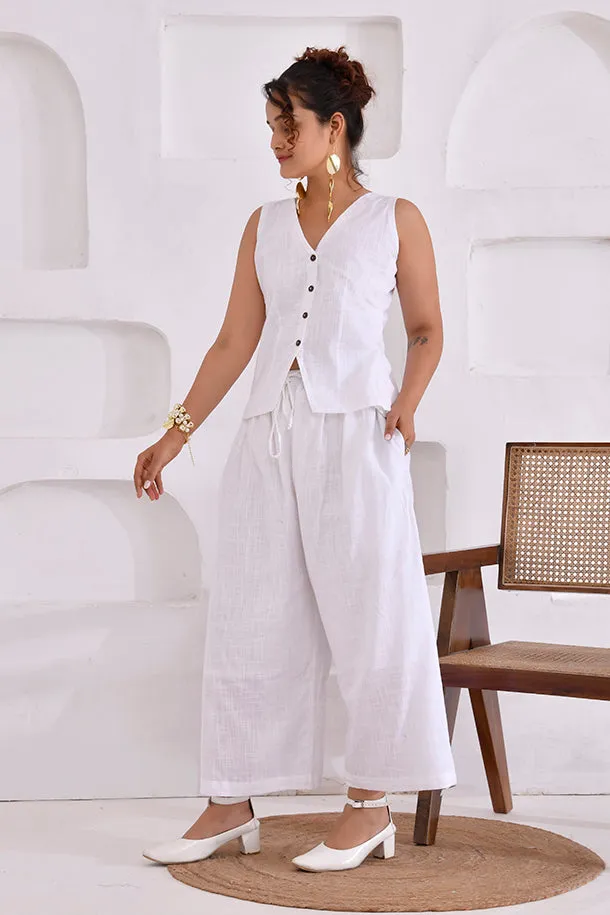 Vivid Vibes White Sleeveless Co-Ord Set