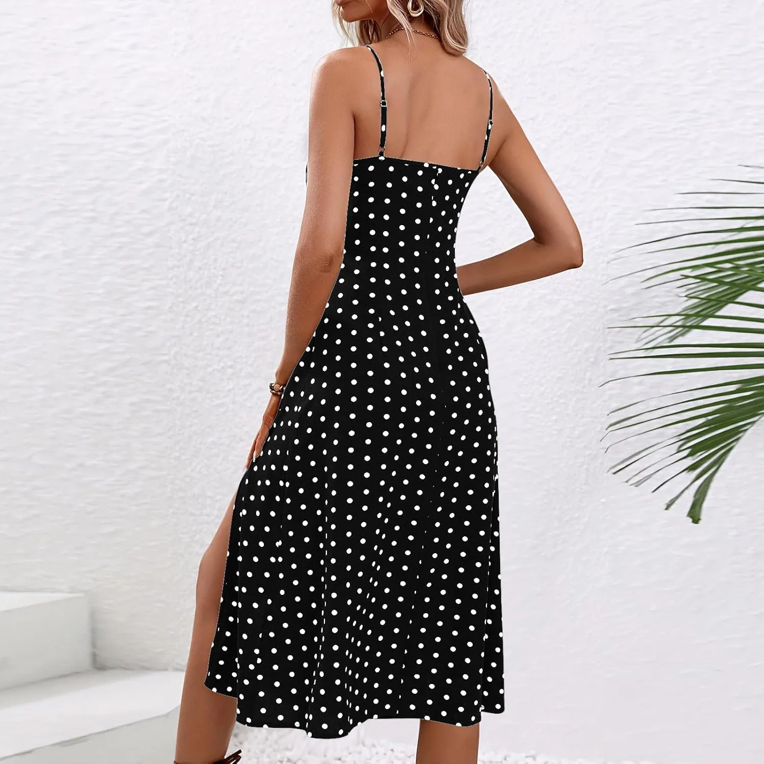 Women's Casual Dresses 2025 Summer Split Hem Boho Vacation Mini Dress Trendy Sleeveless Spaghetti Straps Sundress