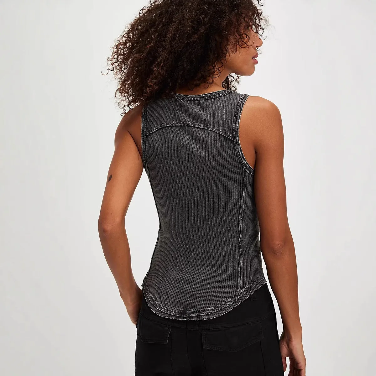 Womens Tank Top  Slim Fit Ribbed Knit  Detachable Buckle Straps  Round Neck Casual