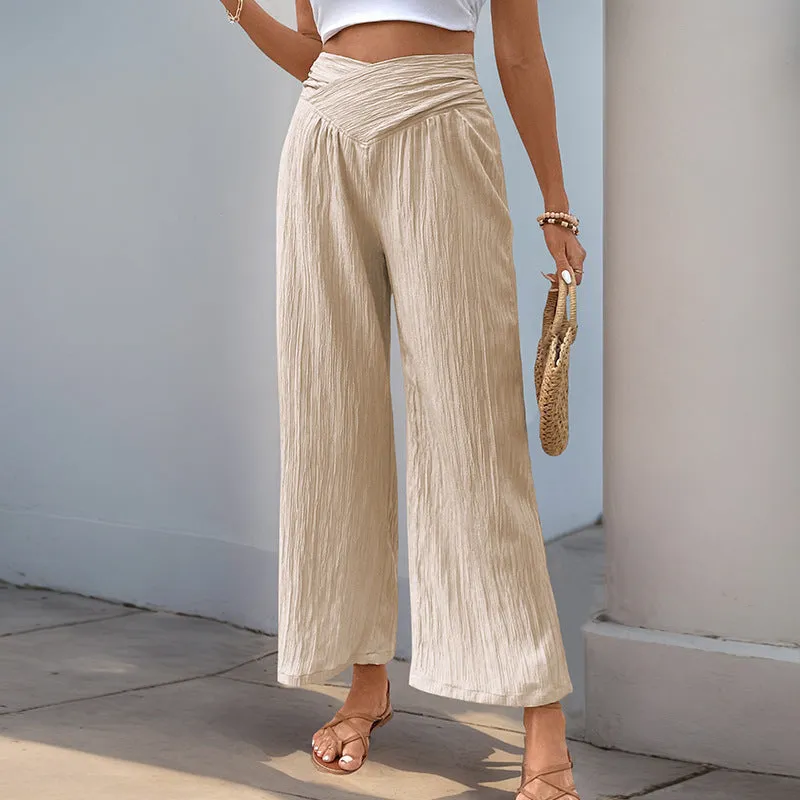 Womens Wide-Leg Pants  High Waist  Cropped Length  Pleated Lightweight Fabric