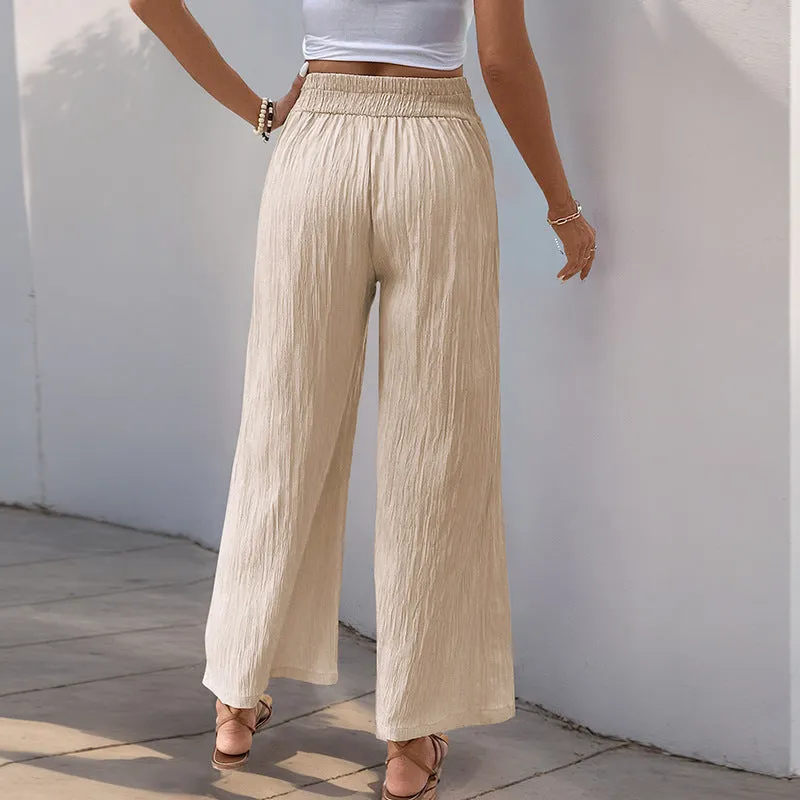 Womens Wide-Leg Pants  High Waist  Cropped Length  Pleated Lightweight Fabric